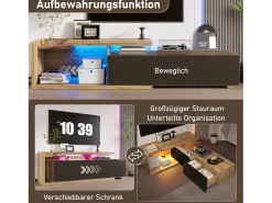 Móvel De Tv| Móvel modular para TV com módulo móvel e LED – design 2 em 1 extensível até 2 m, para sala de estar, Preto