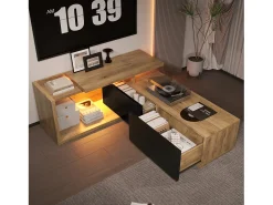 Móvel De Tv| Móvel modular para TV com módulo móvel e LED – design 2 em 1 extensível até 2 m, para sala de estar, Preto