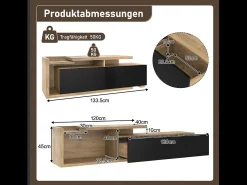 Móvel De Tv| Móvel modular para TV com módulo móvel e LED – design 2 em 1 extensível até 2 m, para sala de estar, Preto