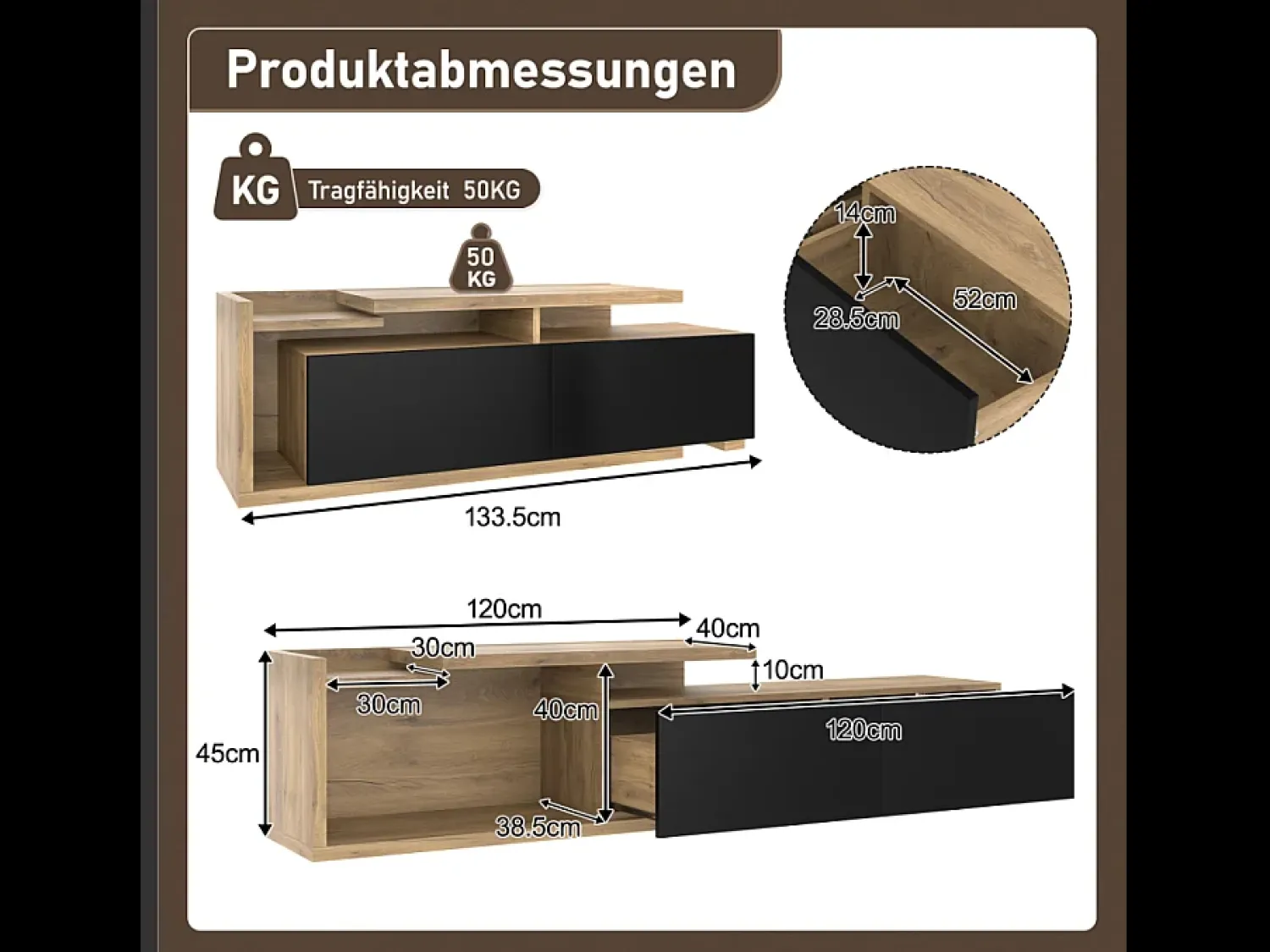 Móvel De Tv| Móvel modular para TV com módulo móvel e LED – design 2 em 1 extensível até 2 m, para sala de estar, Preto