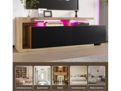 Móvel De Tv| Móvel modular para TV com módulo móvel e LED – design 2 em 1 extensível até 2 m, para sala de estar, Preto