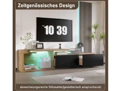 Móvel De Tv| Móvel modular para TV com módulo móvel e LED – design 2 em 1 extensível até 2 m, para sala de estar, Preto
