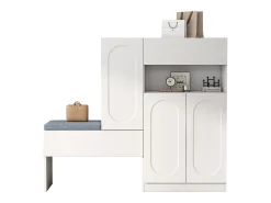 Móvel De Arrumação|Sapateira|ModernLuxe Móvel multifuncional para sapatos - com assento estofado - com 4 portas e 1 gaveta - Branco