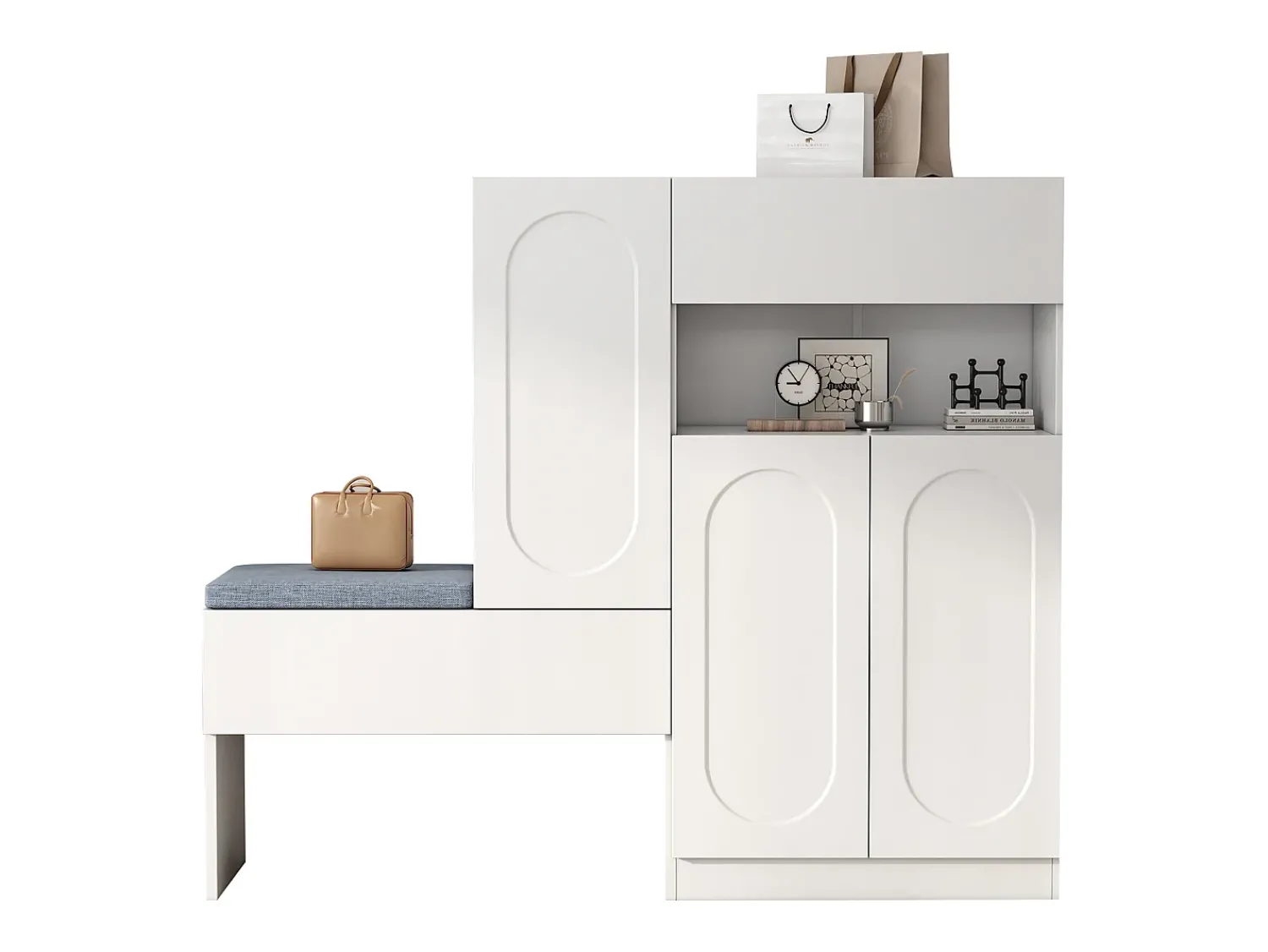 Móvel De Arrumação|Sapateira|ModernLuxe Móvel multifuncional para sapatos - com assento estofado - com 4 portas e 1 gaveta - Branco