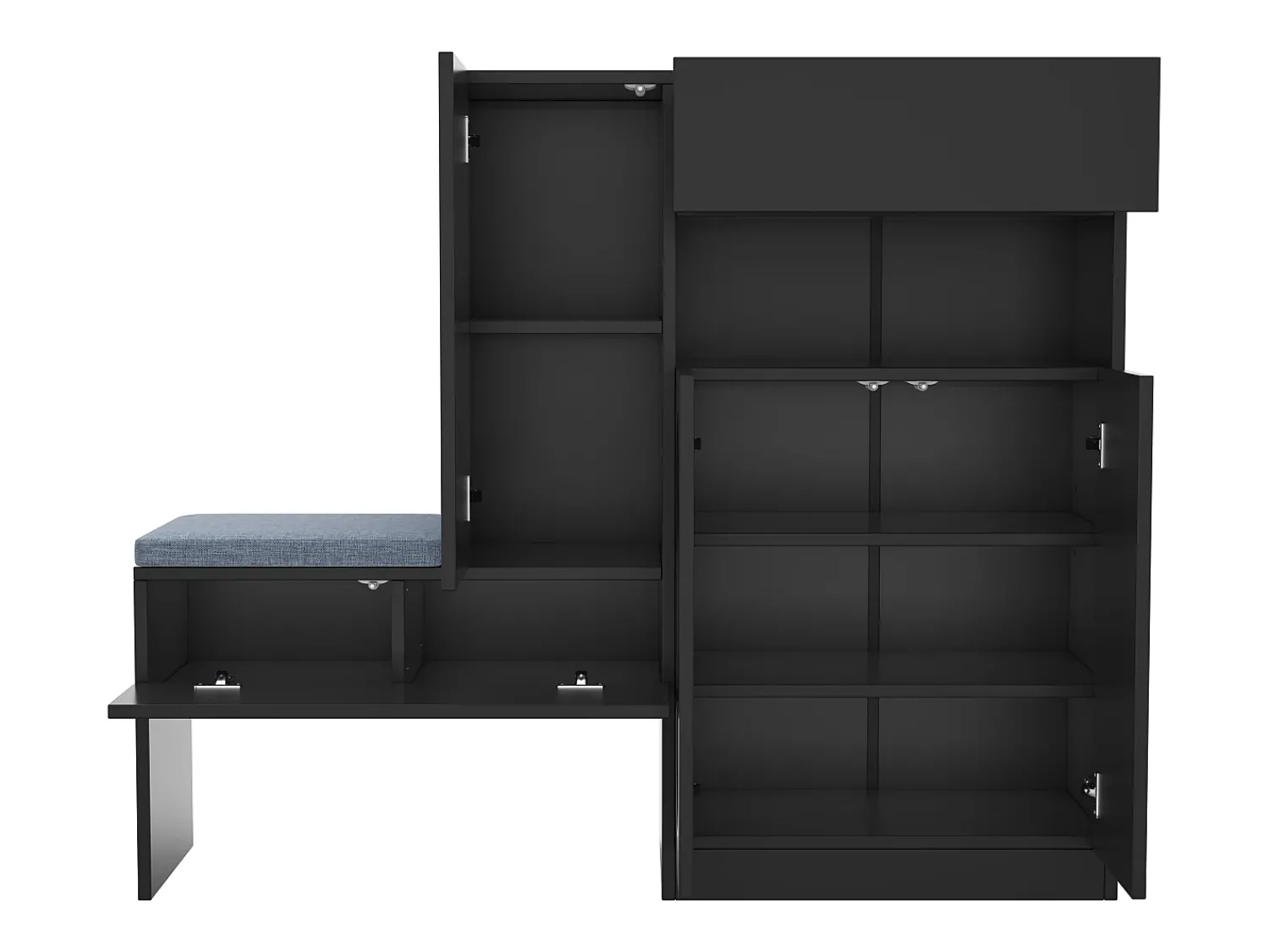 New ModernLuxe Móvel multifuncional para sapatos - com assento estofado - com 4 portas e 1 gaveta - Preto