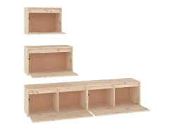 Móvel De Tv*Helloshop26 Móvel multimídia para TV prateleira para TV aparador armário para TV sala de jantar sala de estar quarto 4 peças madeira maciça de pinho marrom 02_0028726 Castanho