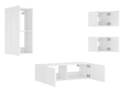 New Helloshop26 Móvel multimídia para TV prateleira para TV aparador armário para TV sala de jantar sala de estar quarto montado na parede x 4 peças com luzes LED 02_0028209 Branco