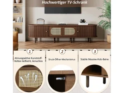 New Merax Móvel oval para TV - 180 x 40 x 40 cm - design em rattan - com 2 portas de correr + 2 portas - MDF - Castanho
