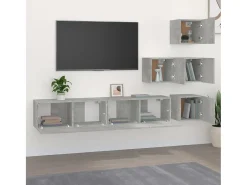 Móvel De Tv* Móvel p/ TV de parede madeira processada cinza cimento PT632644 Cinzento