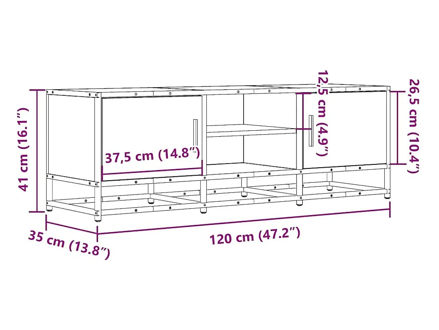 vidaxl Móvel p/ TV 120x35x41 cm deriv. madeira/metal carvalho sonoma^ Móvel De Tv
