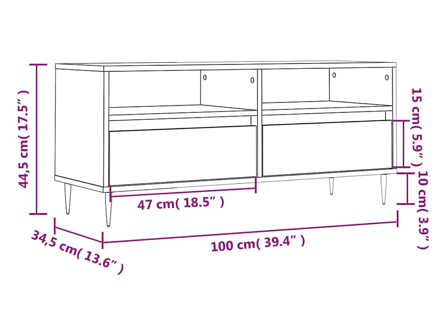 Móvel De Tv|vidaxl Móvel p/ TV 100x34,5x44,5 cm derivados madeira carvalho fumado Castanho