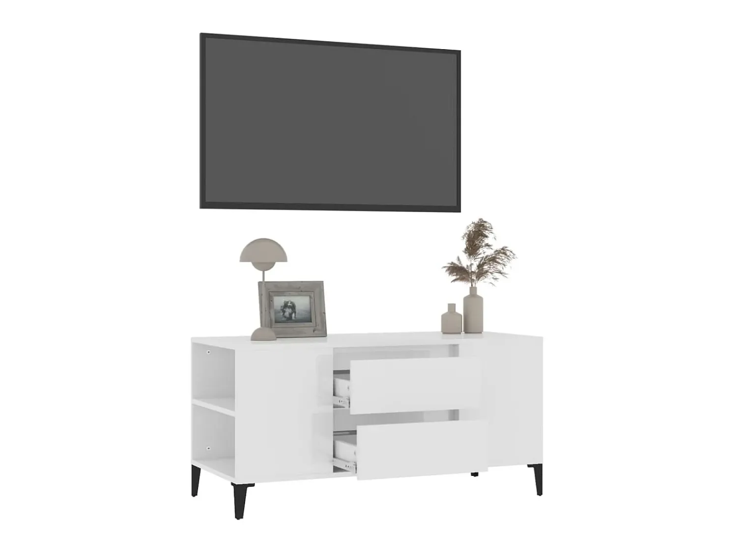 Móvel De Tv| Móvel p/ TV 102x44,5x50 cm derivados madeira brilhante PT734831 Branco