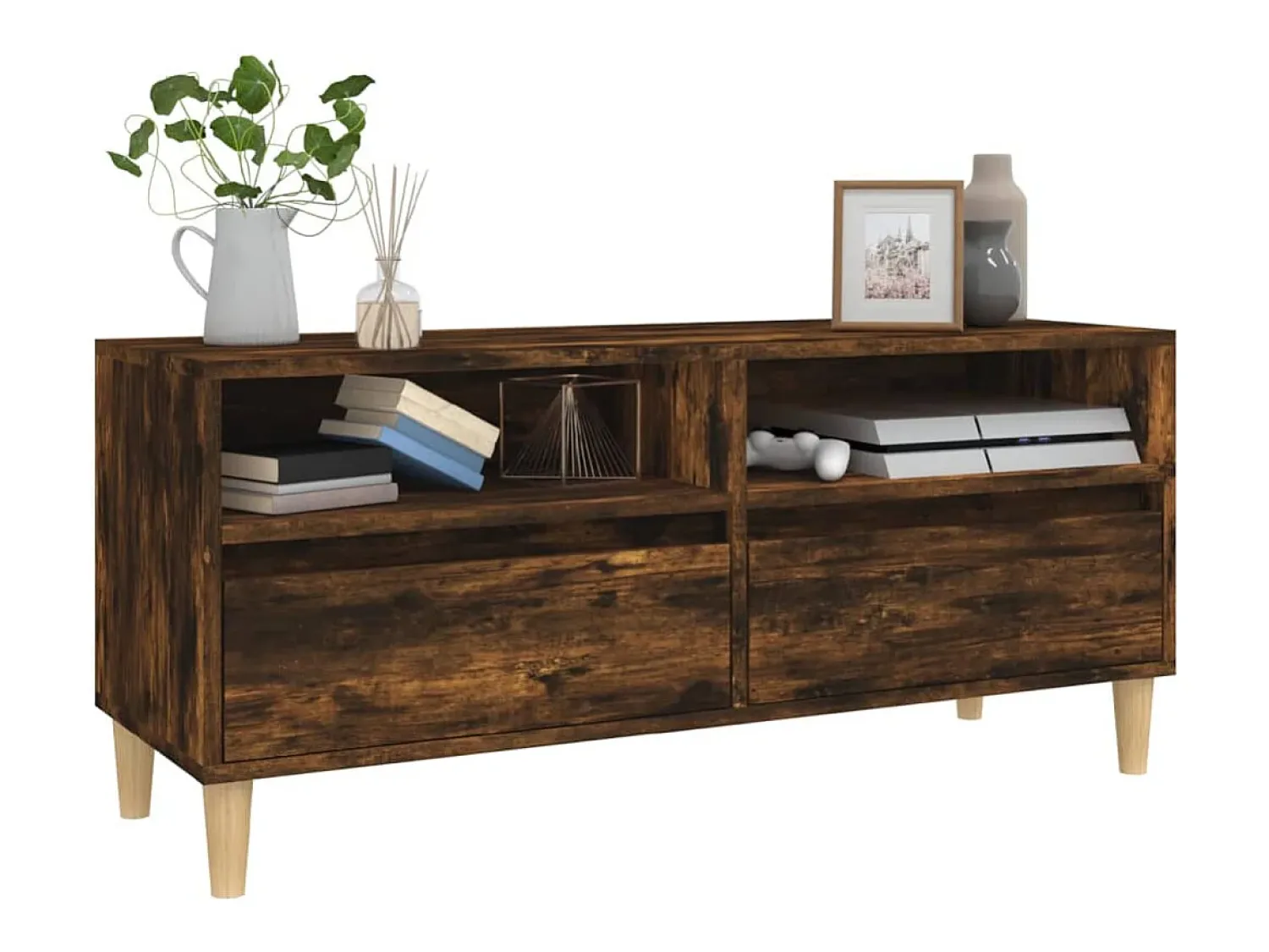 Móvel De Tv* Móvel p/ TV 100x34,5x44,5 cm derivados madeira carvalho fumado PT796846 Castanho