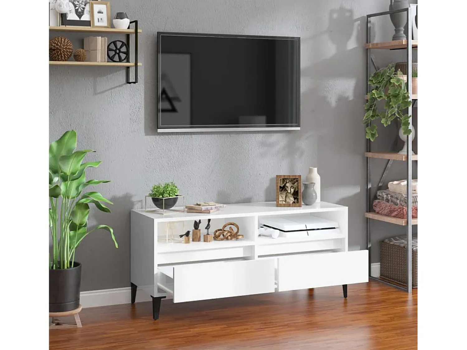 Móvel De Tv* Móvel p/ TV 100x34,5x44,5 cm derivados madeira brilhante PT363381 Branco