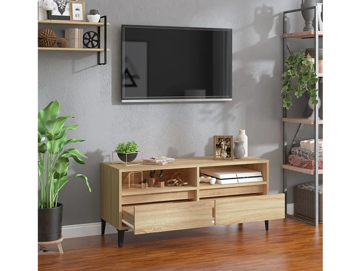 Móvel De Tv* Móvel p/ TV 100x34,5x44,5 cm derivados madeira carvalho sonoma PT896448 Castanho