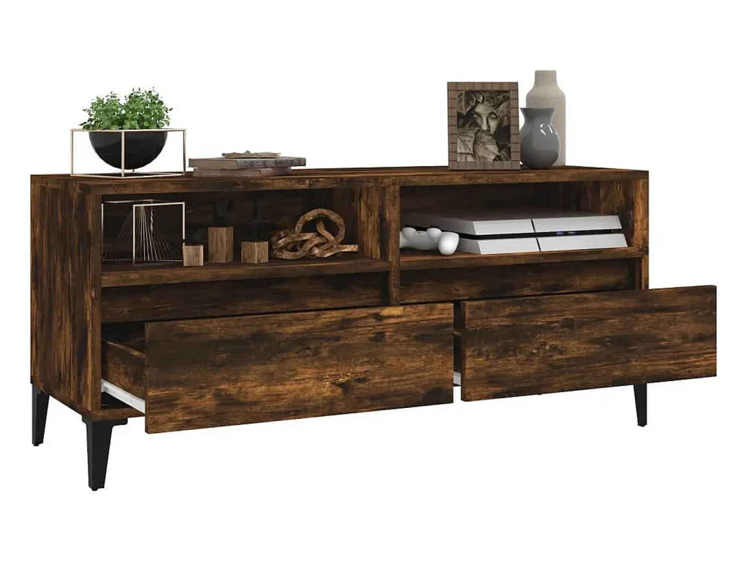 Móvel De Tv* Móvel p/ TV 100x34,5x44,5 cm derivados madeira carvalho fumado PT761221 Castanho