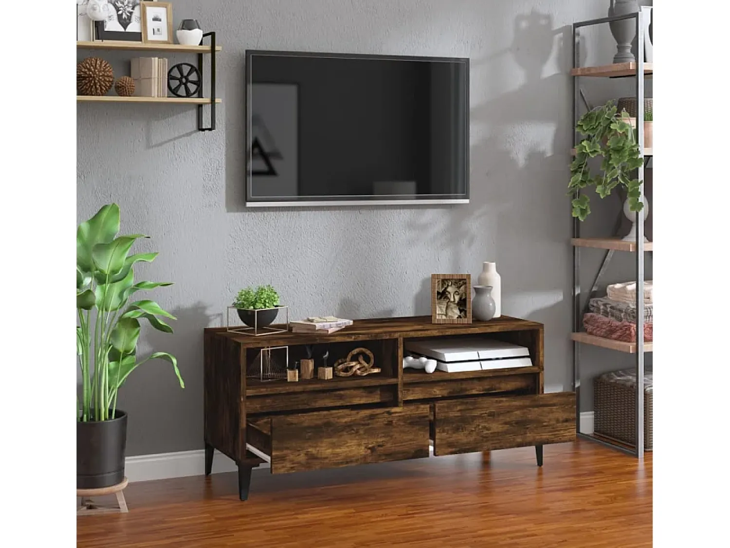 Móvel De Tv* Móvel p/ TV 100x34,5x44,5 cm derivados madeira carvalho fumado PT761221 Castanho