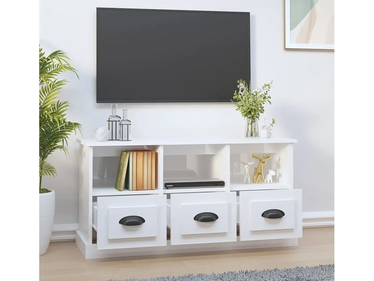 Móvel De Tv| Móvel p/ TV 100x35x50 cm derivados de madeira brilhante PT522374 Branco