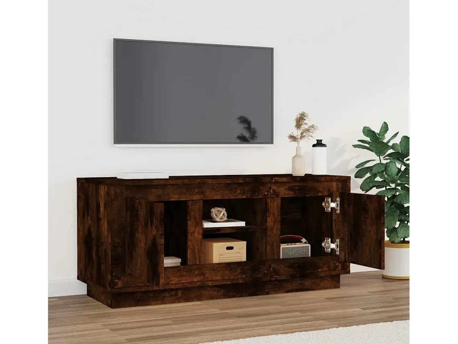 New Móvel p/ TV 102x35x45 cm madeira processada carvalho fumado PT597237 Castanho