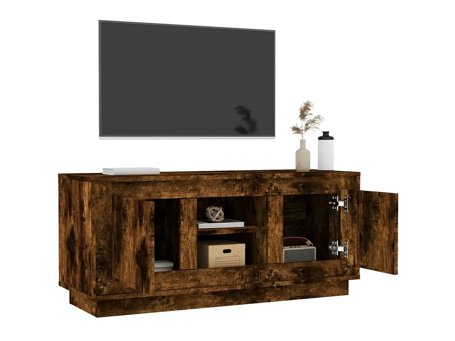 New Móvel p/ TV 102x35x45 cm madeira processada carvalho fumado PT597237 Castanho