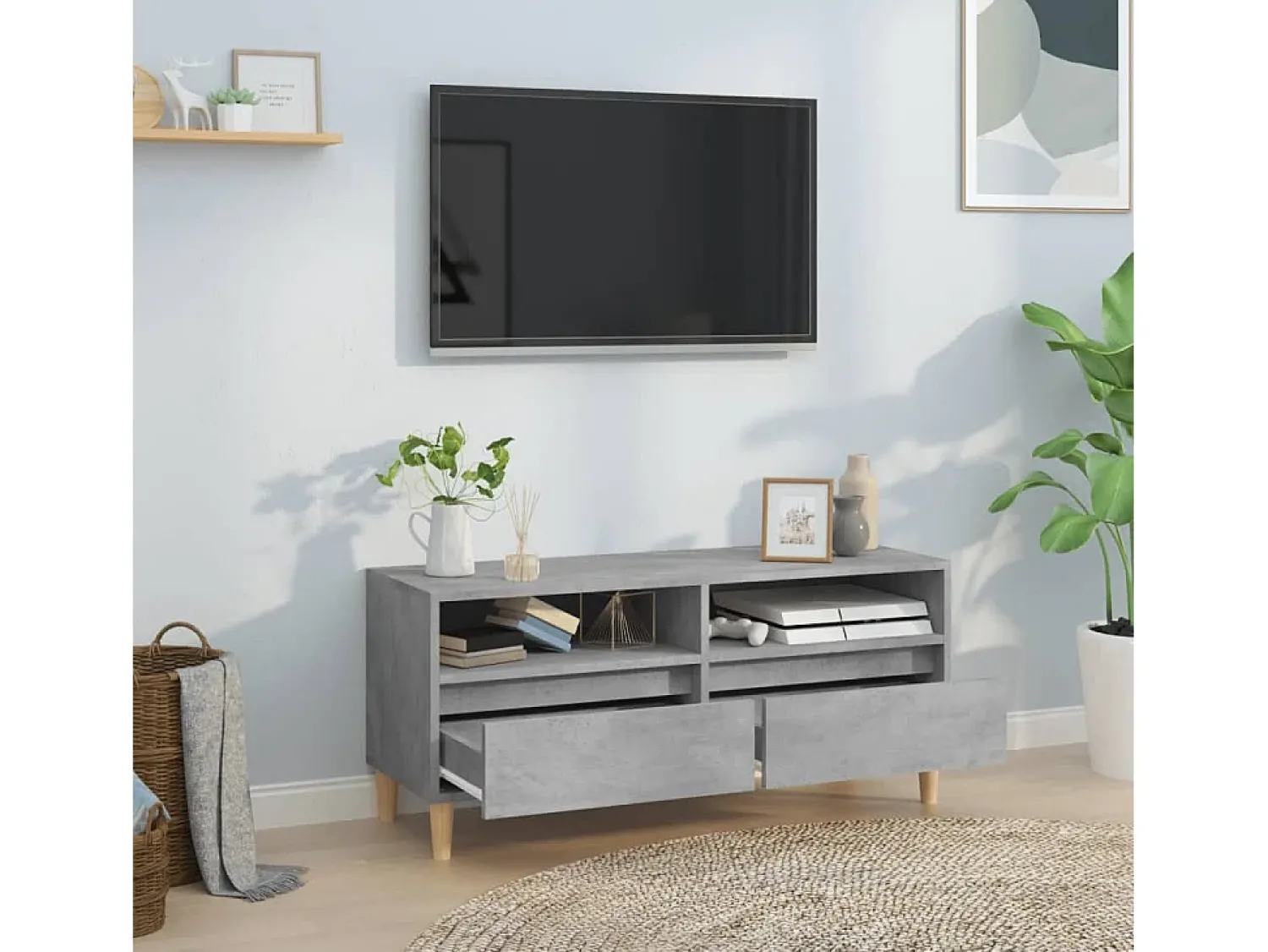 Móvel De Tv| Móvel p/ TV 100x34,5x44,5cm derivados de madeira cinza cimento PT844320 Cinzento