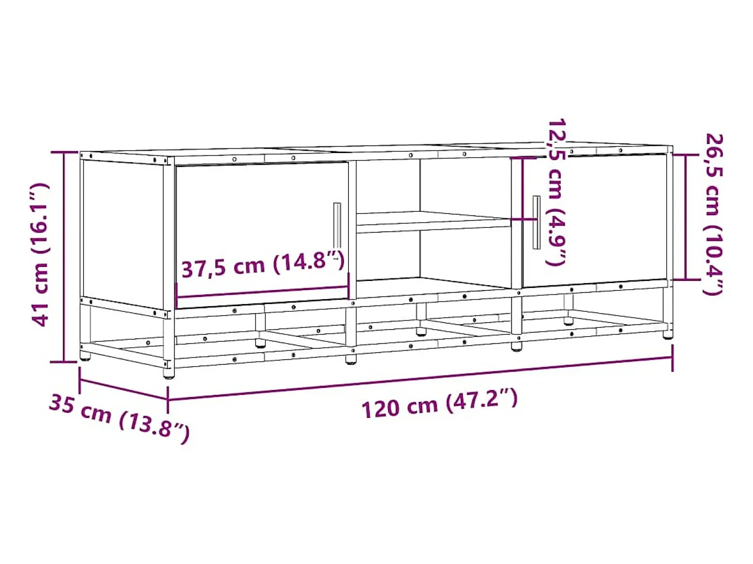 vidaxl Móvel p/ TV 120x35x41cm derivados madeira/metal carvalho fumado^ Móvel De Tv