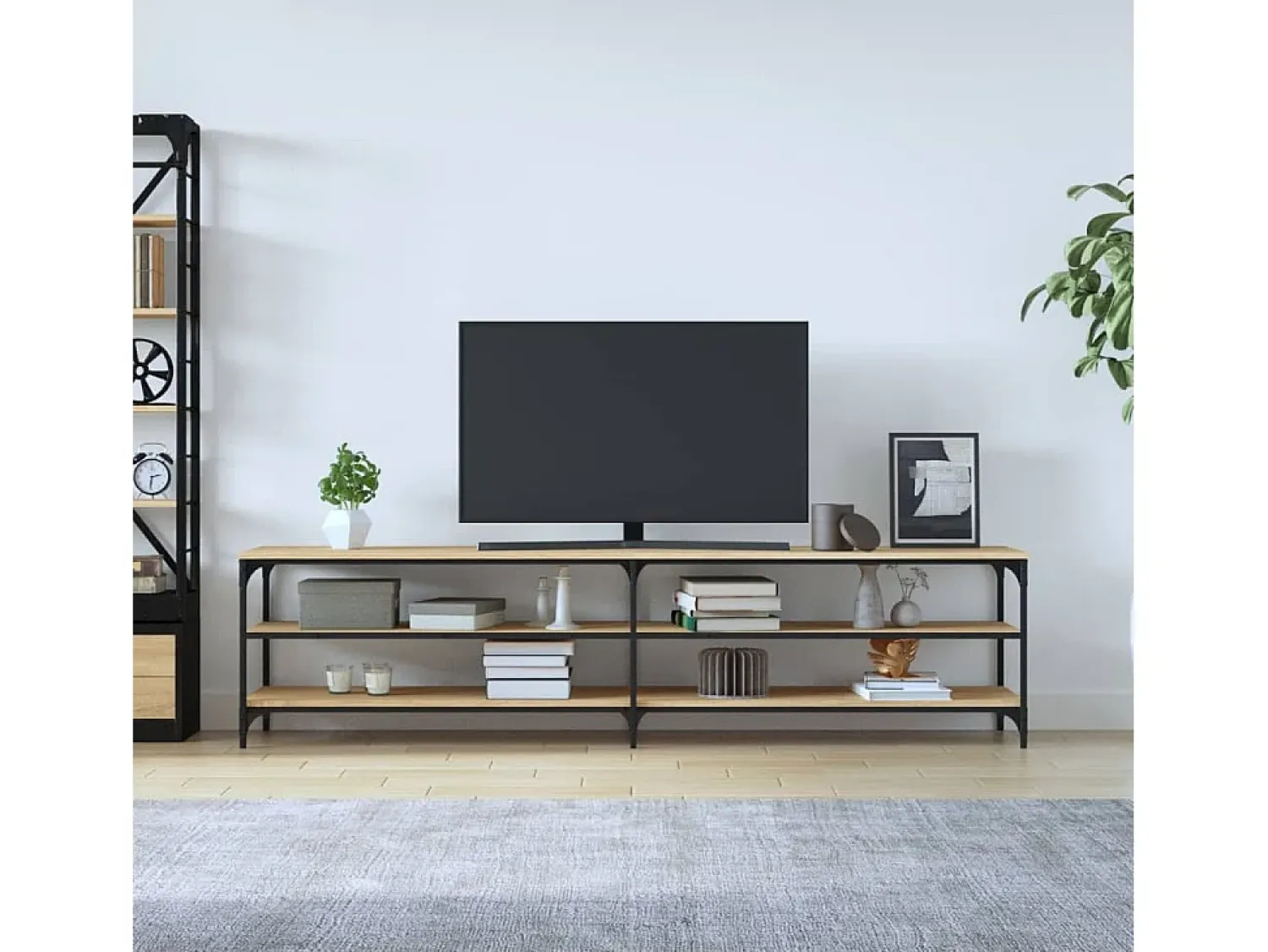 Móvel p/ TV 200x30x50cm derivados madeira/metal carvalho sonoma PT900058^ Móvel De Tv