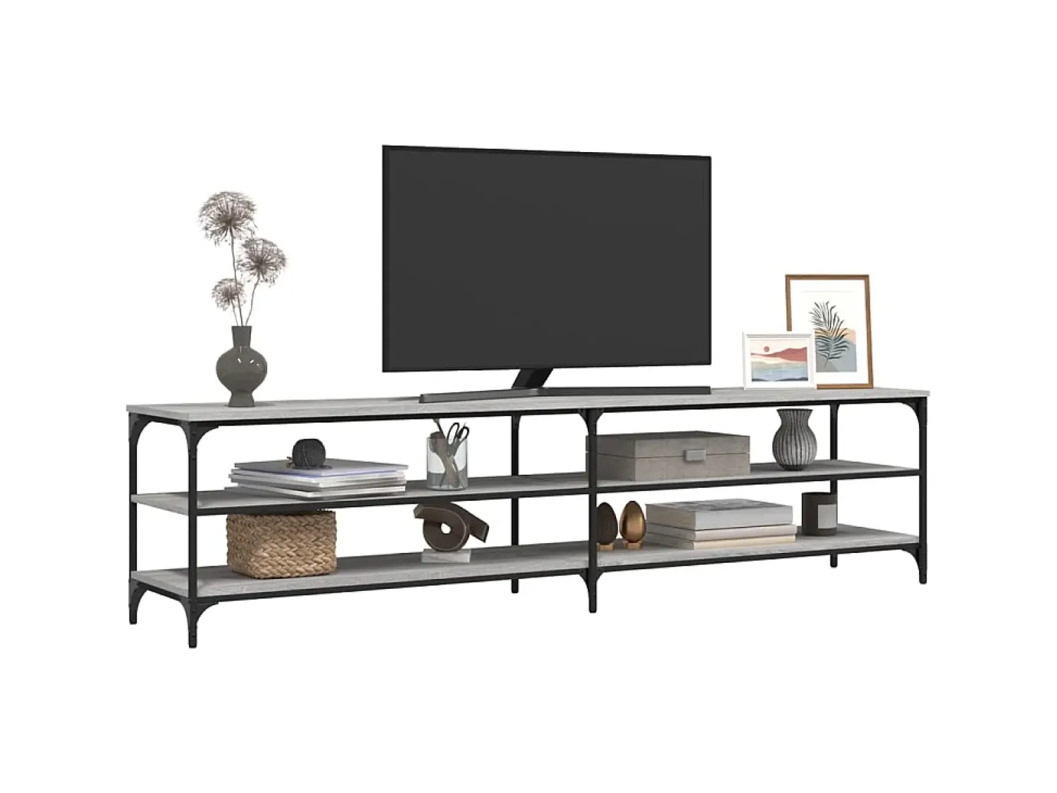 Clearance Móvel p/ TV 200x30x50cm derivados madeira/metal sonoma PT996584 Cinzento
