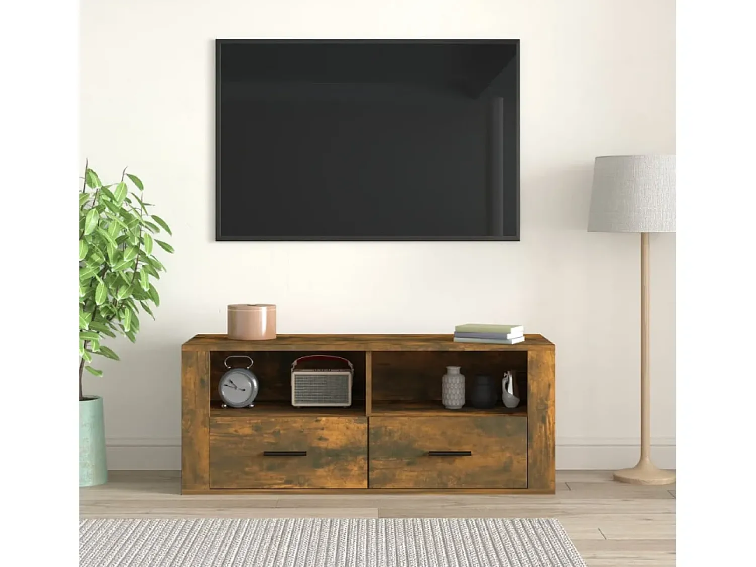 Móvel p/ TV 100x35x40cm madeira processada cor carvalho fumado PT401054 Castanho