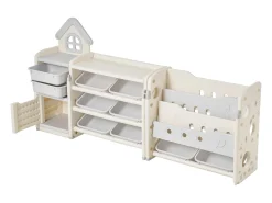Clearance Móvel para Arrumação de Brinquedos Infantis SucceBuy, com 4 Níveis e Estante, Prateleira Organizadora de Brinquedos com 10 Caixas de Plástico Removíveis Multicor