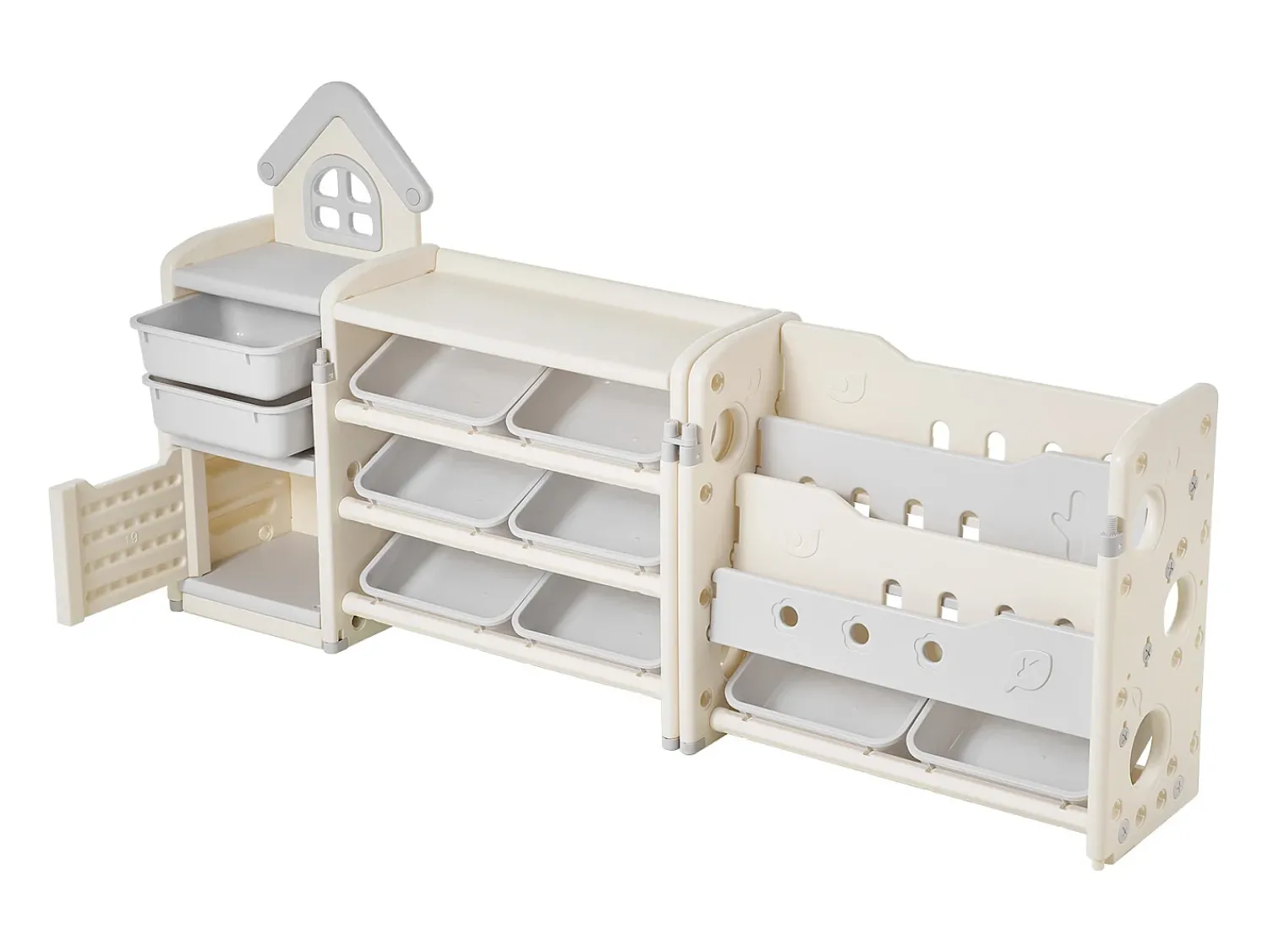 Clearance Móvel para Arrumação de Brinquedos Infantis SucceBuy, com 4 Níveis e Estante, Prateleira Organizadora de Brinquedos com 10 Caixas de Plástico Removíveis Multicor
