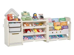 Clearance Móvel para Arrumação de Brinquedos Infantis SucceBuy, com 4 Níveis e Estante, Prateleira Organizadora de Brinquedos com 10 Caixas de Plástico Removíveis Multicor