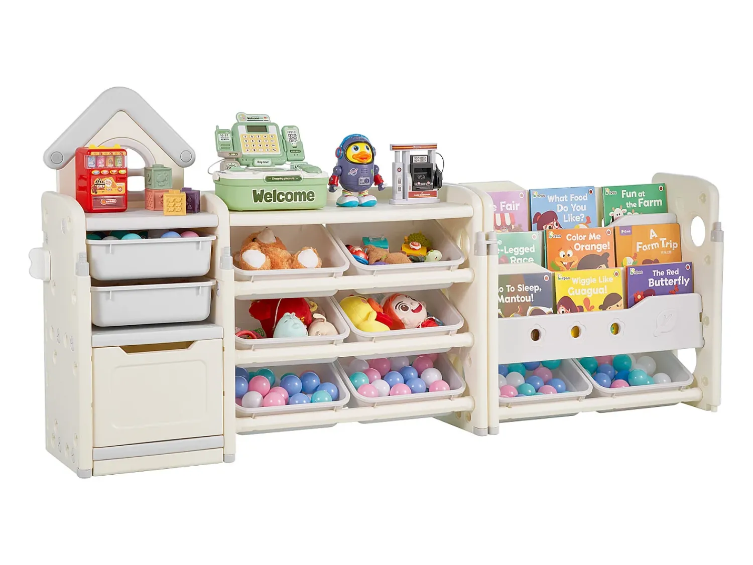 Clearance Móvel para Arrumação de Brinquedos Infantis SucceBuy, com 4 Níveis e Estante, Prateleira Organizadora de Brinquedos com 10 Caixas de Plástico Removíveis Multicor