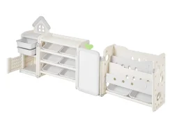 Móvel para Arrumação de Brinquedos Infantis SucceBuy, com Estante e Prancheta, com 4 Níveis e 10 Caixas de Plástico Removíveis, para Creches^ Prateleira