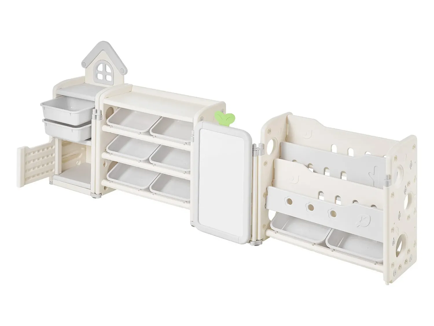 Móvel para Arrumação de Brinquedos Infantis SucceBuy, com Estante e Prancheta, com 4 Níveis e 10 Caixas de Plástico Removíveis, para Creches^ Prateleira