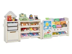 Móvel para Arrumação de Brinquedos Infantis SucceBuy, com Estante e Prancheta, com 4 Níveis e 10 Caixas de Plástico Removíveis, para Creches^ Prateleira