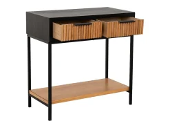 Consola| Móvel para corredor com 2 gavetas, em madeira e metal preto e marrom. Castanho