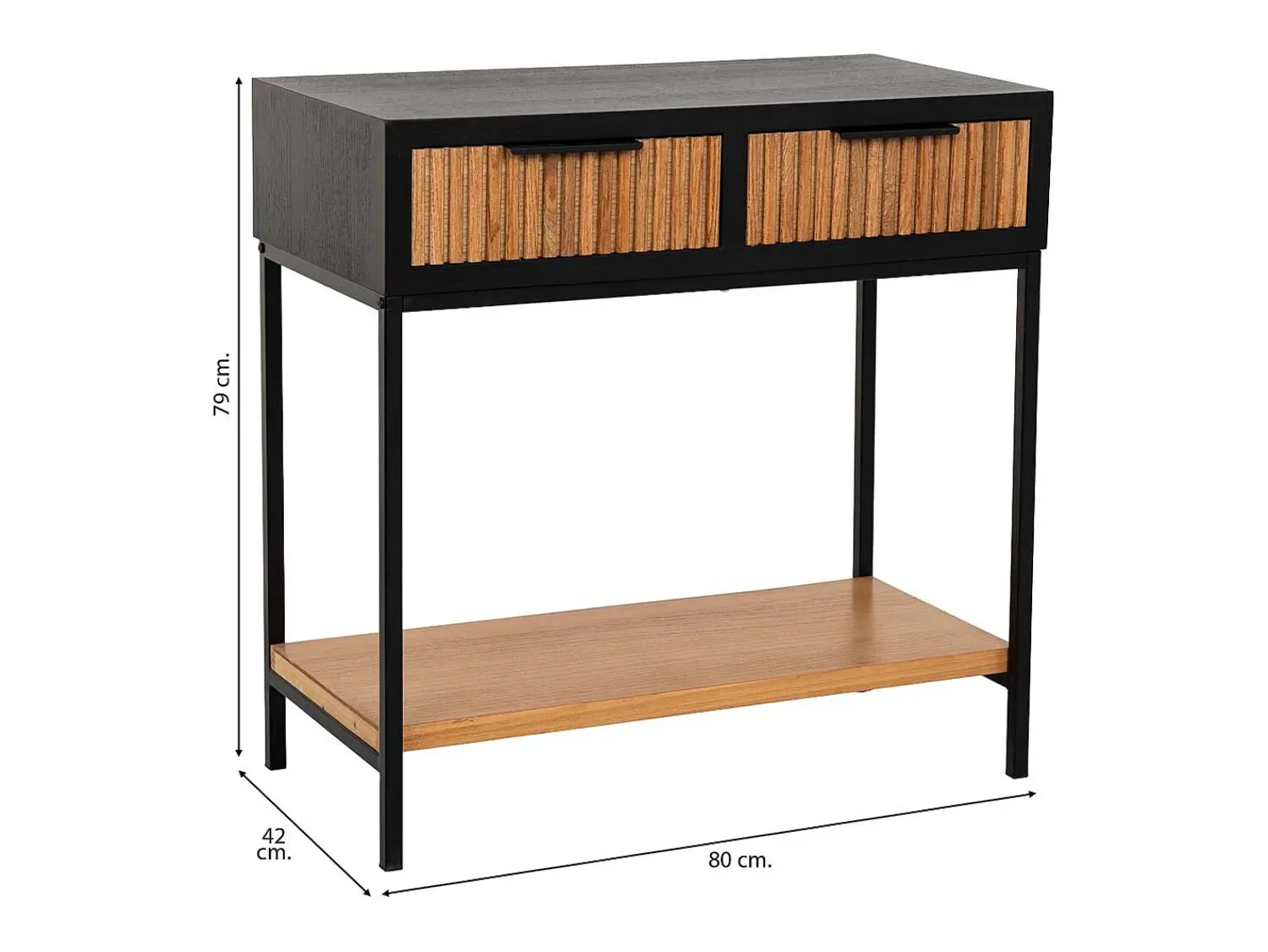 Consola| Móvel para corredor com 2 gavetas, em madeira e metal preto e marrom. Castanho