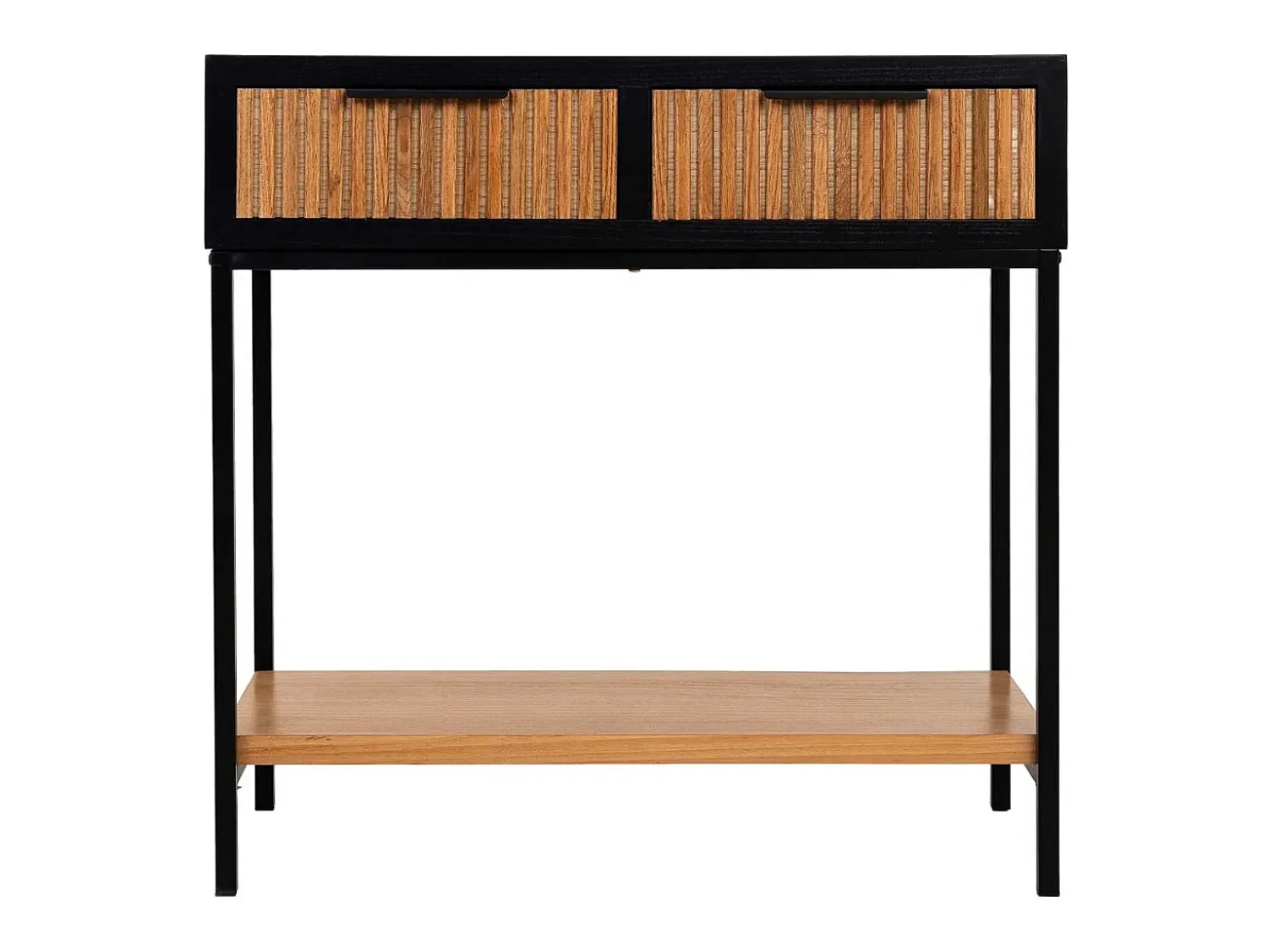 Consola| Móvel para corredor com 2 gavetas, em madeira e metal preto e marrom. Castanho