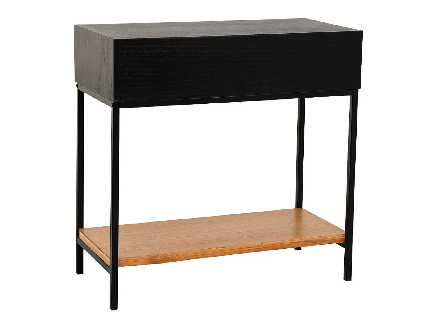Consola| Móvel para corredor com 2 gavetas, em madeira e metal preto e marrom. Castanho