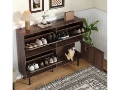 Móvel De Arrumação|Sapateira*ModernLuxe Móvel para sapatos 120×28×92 cm - 4 portas (3 basculantes) - com bola de brinquedo - marrom Castanho