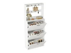 Discount ModernLuxe Móvel para sapatos 70×25×165 cm - com 8 ganchos - com 3 portas - painel de partículas - Branco