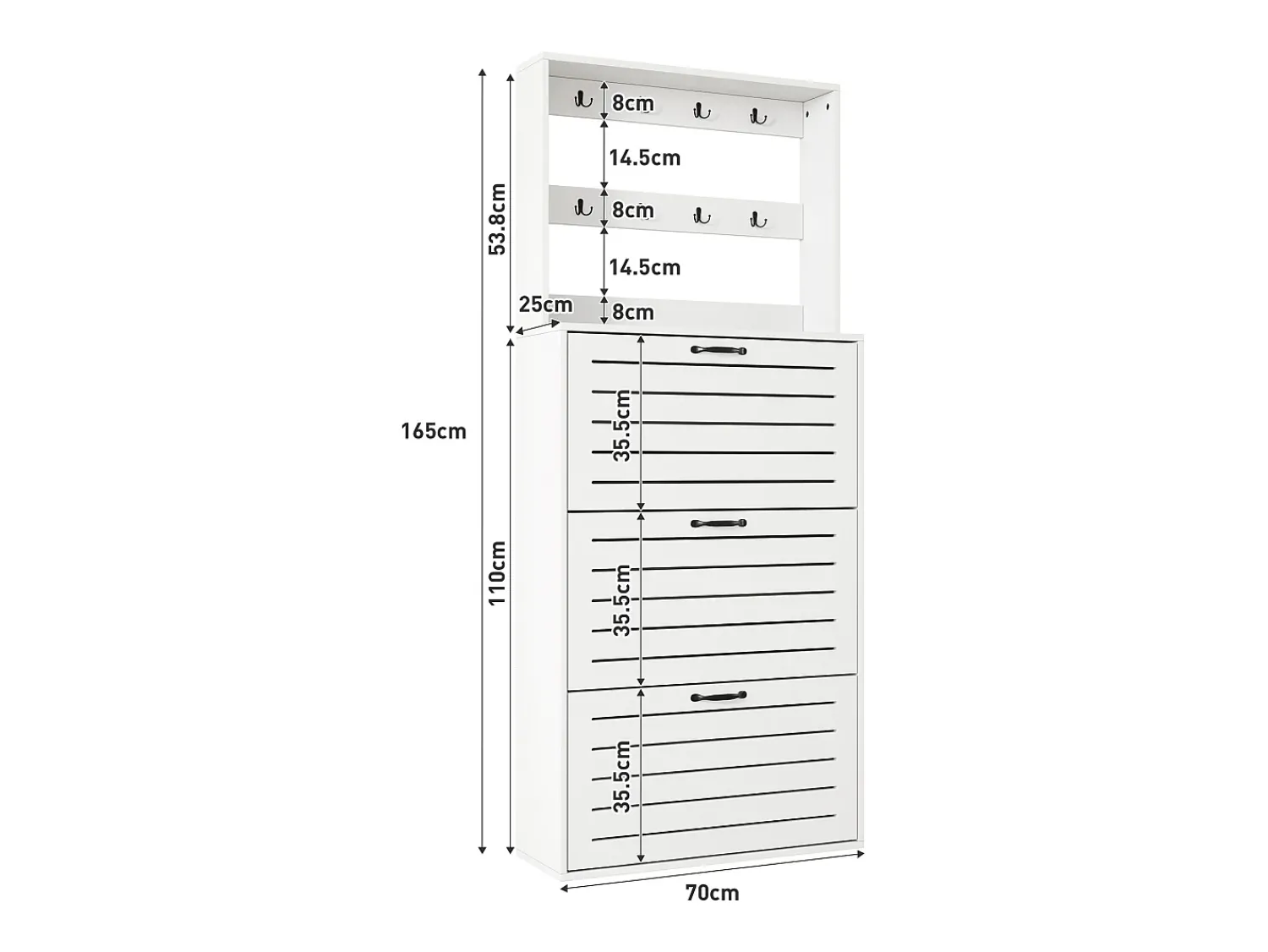 Discount ModernLuxe Móvel para sapatos 70×25×165 cm - com 8 ganchos - com 3 portas - painel de partículas - Branco
