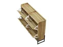 Móvel De Arrumação|Sapateira*ModernLuxe Móvel para sapatos 121×25×91,5 cm - com 4 portas basculantes de rattan - painel de partículas - natural Natural claro