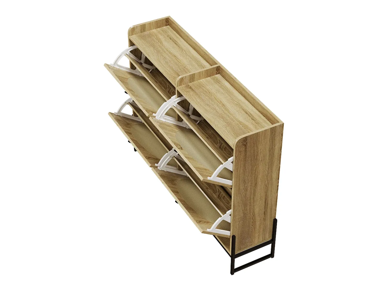 Móvel De Arrumação|Sapateira*ModernLuxe Móvel para sapatos 121×25×91,5 cm - com 4 portas basculantes de rattan - painel de partículas - natural Natural claro