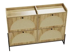 Móvel De Arrumação|Sapateira*ModernLuxe Móvel para sapatos 121×25×91,5 cm - com 4 portas basculantes de rattan - painel de partículas - natural Natural claro