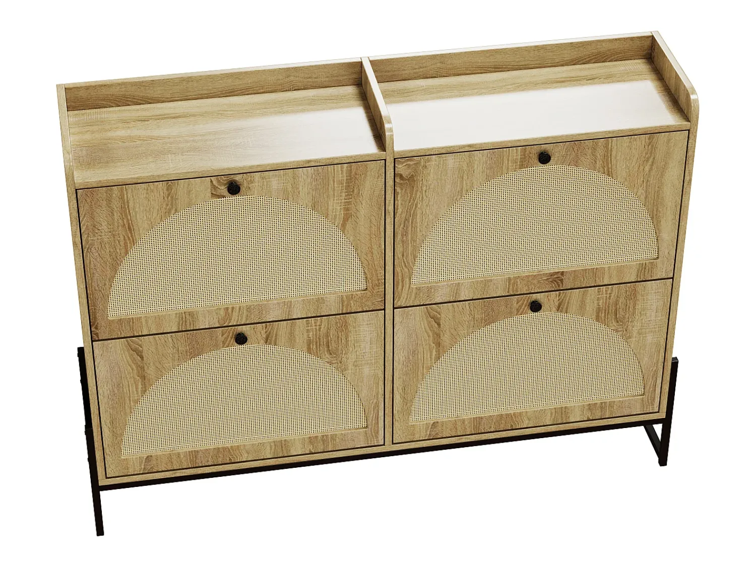 Móvel De Arrumação|Sapateira*ModernLuxe Móvel para sapatos 121×25×91,5 cm - com 4 portas basculantes de rattan - painel de partículas - natural Natural claro