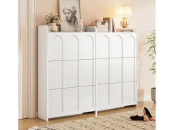 Sale ModernLuxe Móvel para sapatos 2 peças - 140x25x120 cm - con 12 compartimentos - 6 portas basculantes - MDF - Branco