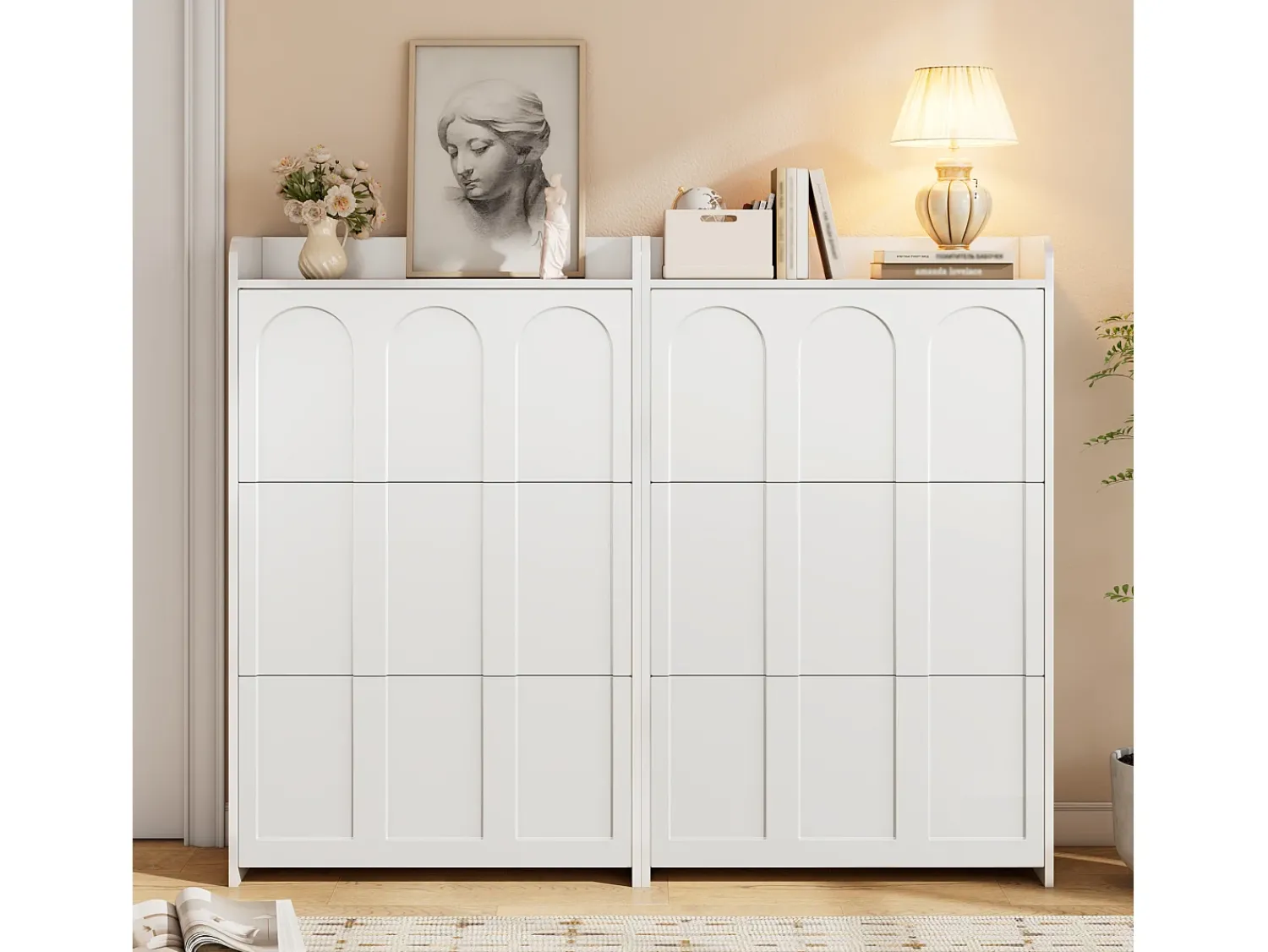 Sale ModernLuxe Móvel para sapatos 2 peças - 140x25x120 cm - con 12 compartimentos - 6 portas basculantes - MDF - Branco