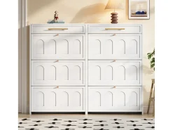 Hot ModernLuxe Móvel para sapatos 2 peças 140x25x123,5 cm - 6 portas basculantes e 2 gavetas - 12 prateleiras - MDF - Branco